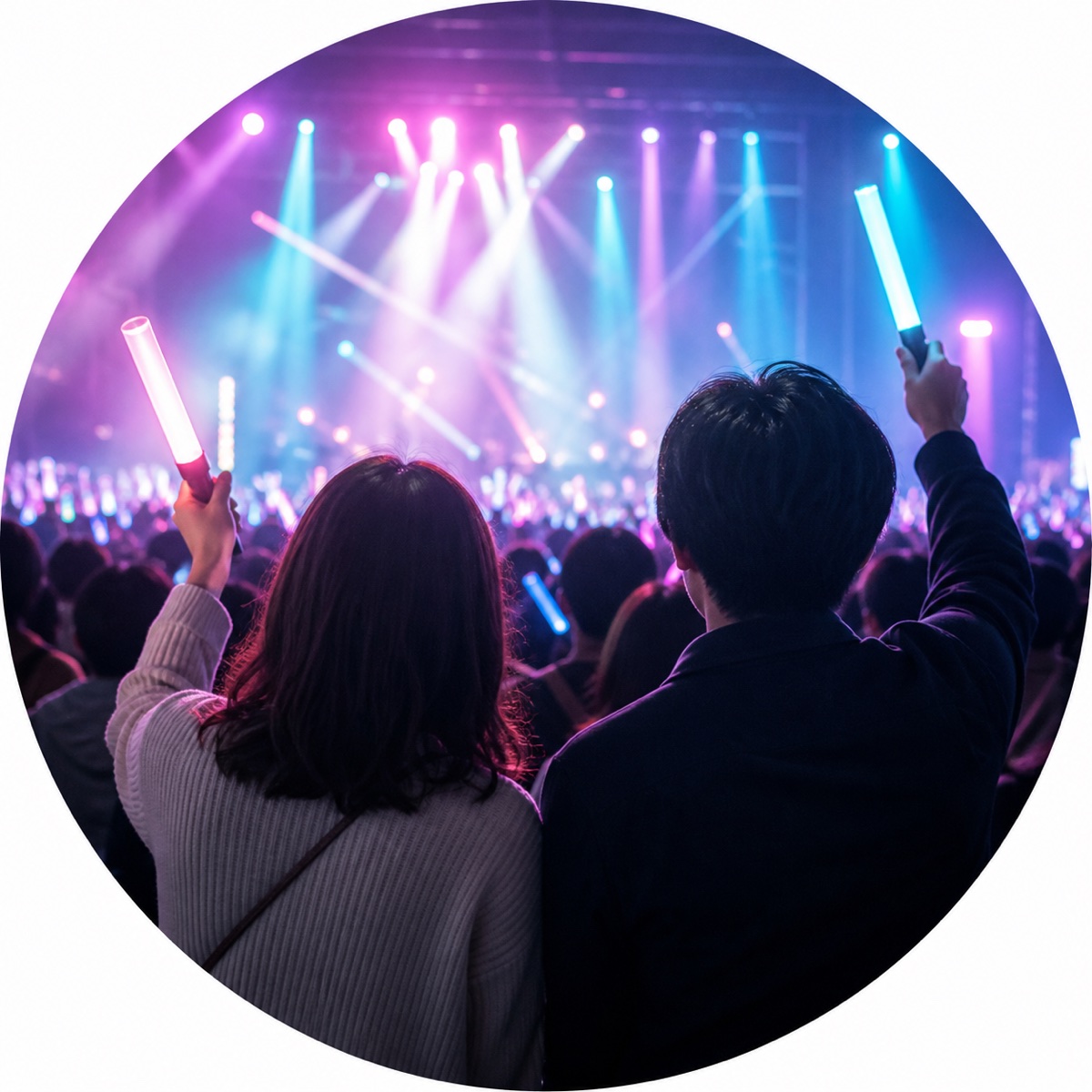 ライブ会場でペンライトを持つ二人