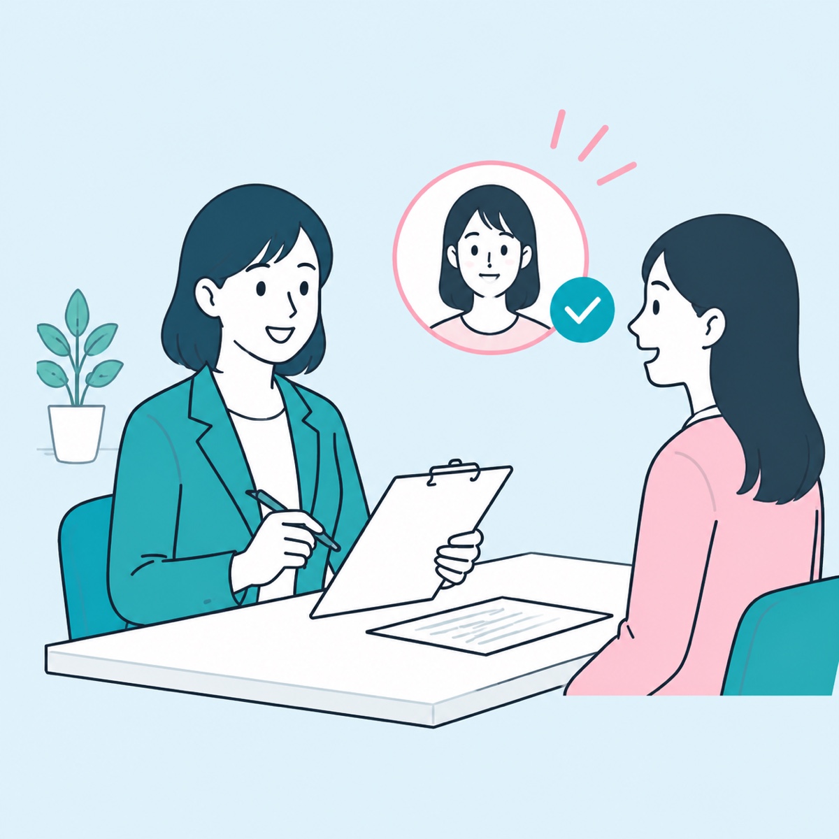 運営スタッフがキャストを面談するイラスト