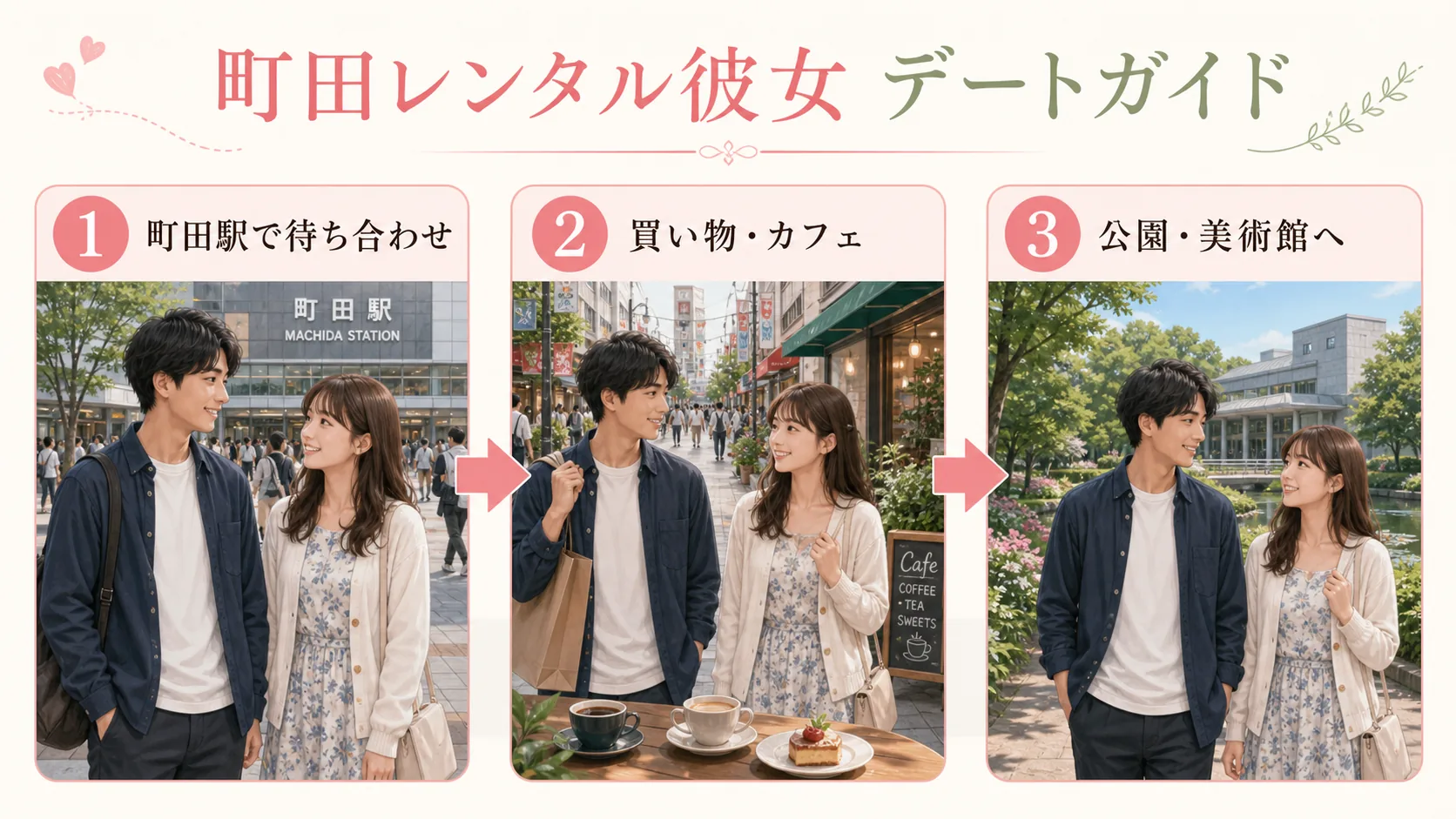 町田駅での待ち合わせ、買い物とカフェ、公園や美術館を楽しむレンタル彼女デートガイド