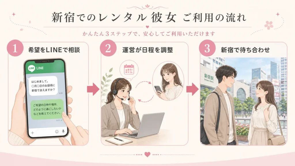 新宿でレンタル彼女を利用する際のLINE相談・日程調整・待ち合わせの3ステップ